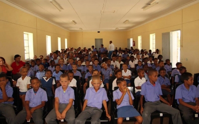 Good education is good for development. The Development Bank of Namibia (DBN) recently donated 151 chairs, valued at N$48,950, to Tutaleni Primary School in Walvis Bay. Pictured above, Principal JW Damaseb receives a symbolic cheque for the value of the chairs from DBN Senior Communication Manager Jerome Mutumba (right). Said Mutumba, although the Bank has provided over N$1,9 billion in finance to the Erongo Region, it also considers donations to education as a vital investment in Namibia’s development.