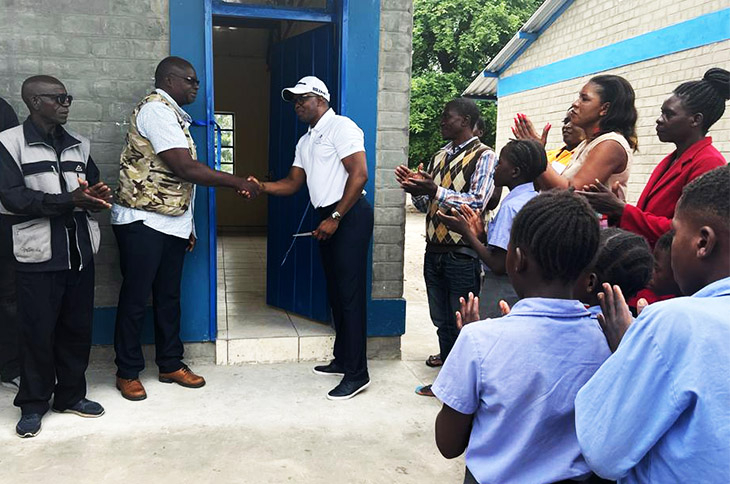 Investment in education is investment in the future. Inspector of Education  RS Lubukwe (l) accepts two classrooms from Development Bank of Namibia (DBN) Head of Marketing and Corporate Communication, Jerome Mutumba. DBN donated N$500,000 for construction of the facilities.